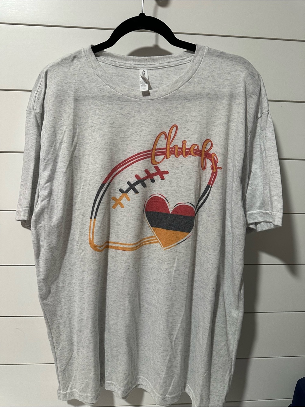Next Level Apparel Light Gray Tee with Red, Black & Gold Graphic